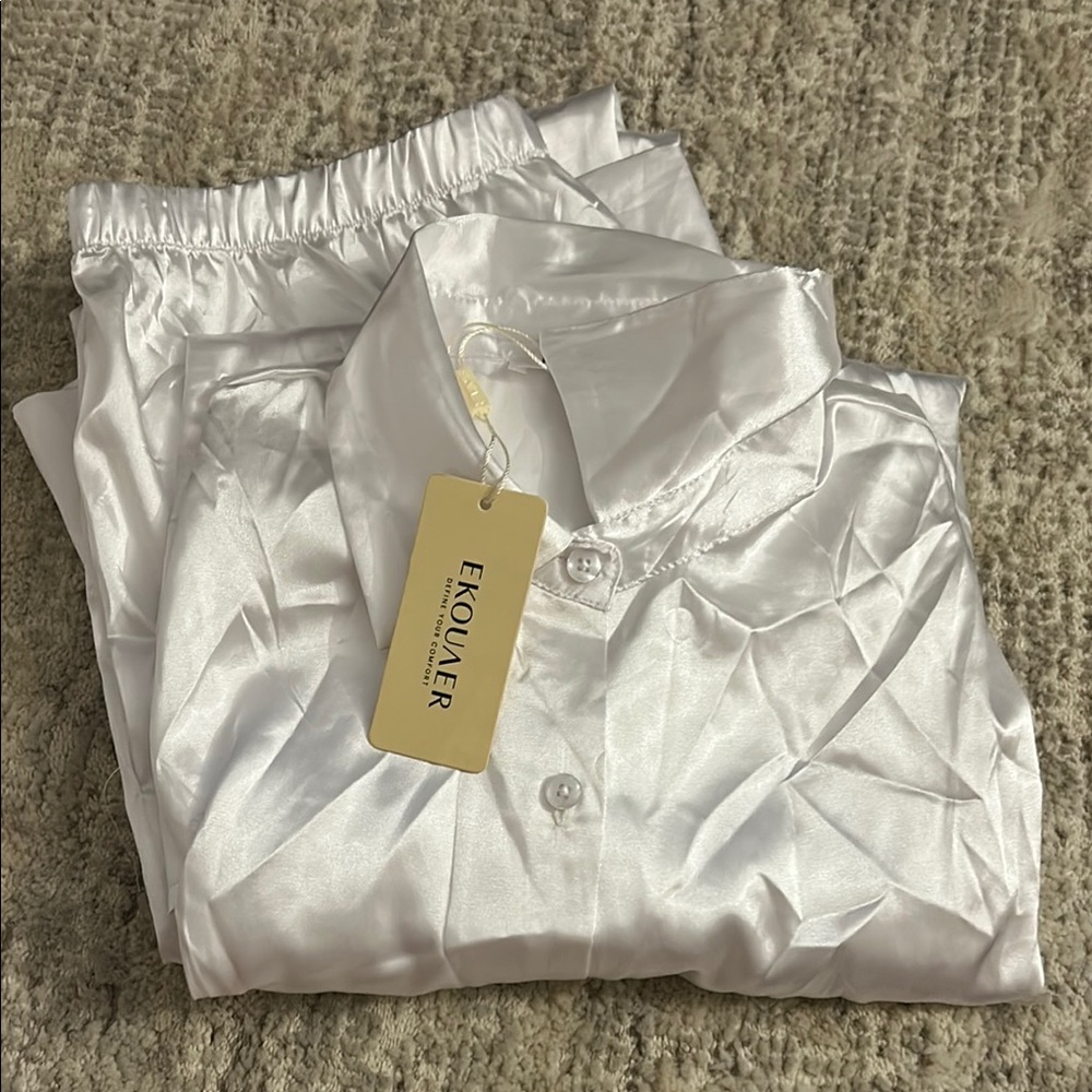 EKOUAER White Satin Pajama Set